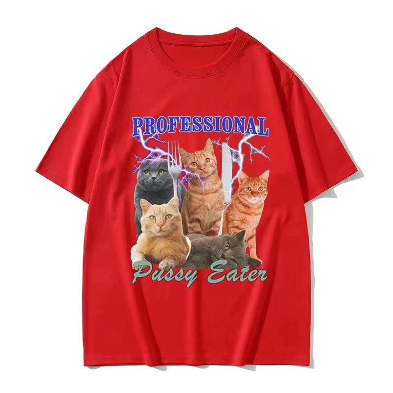 Professional Cat Eater Funny Cat Lover T-Shirt Women's Casual Fashion Clothing T-Shirt Unisex T-Shirt Graphic T Shirts Summer