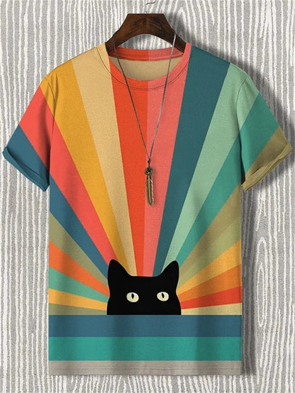 Japanese Ukiyo-e Cats Graphic T Shirts For Men Fashion Trend Short Sleeve 3D Printed Kids T-shirt Casual Oversized Harajuku Tees