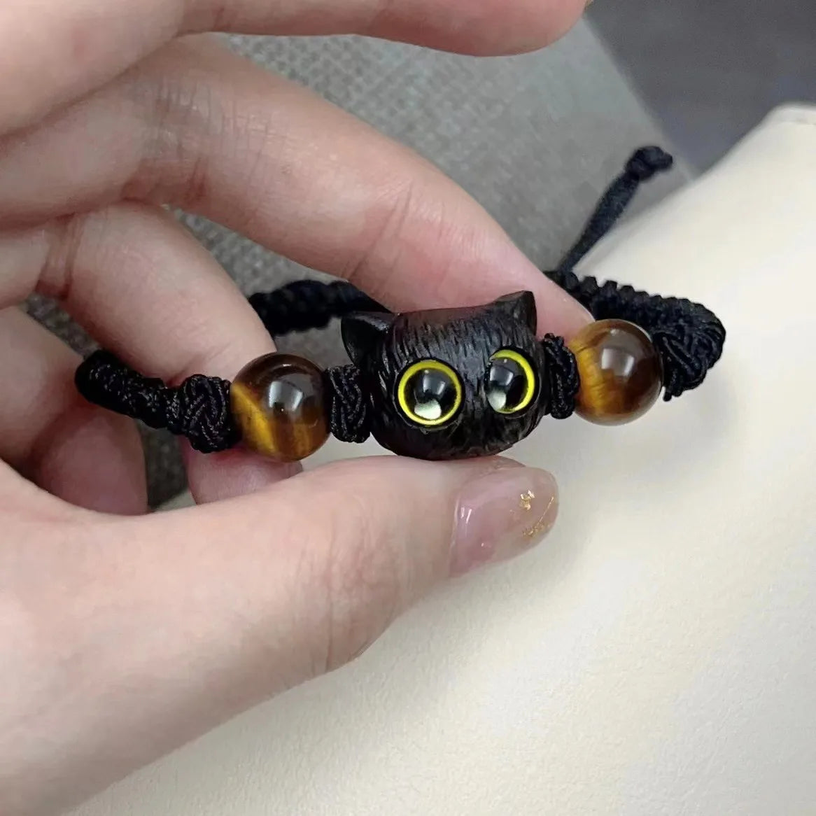 Cute Cat Couple Bracelet Imitation Wood Crystal Braided Children Bracelet Fashion Jewelry Trendy Accessories