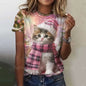 Cute Cat Women's T-Shirt Summer Round Neck Short Sleeved Clothing Christmas Gift Pullover Tops Fashions Animal Casual T-Shirts