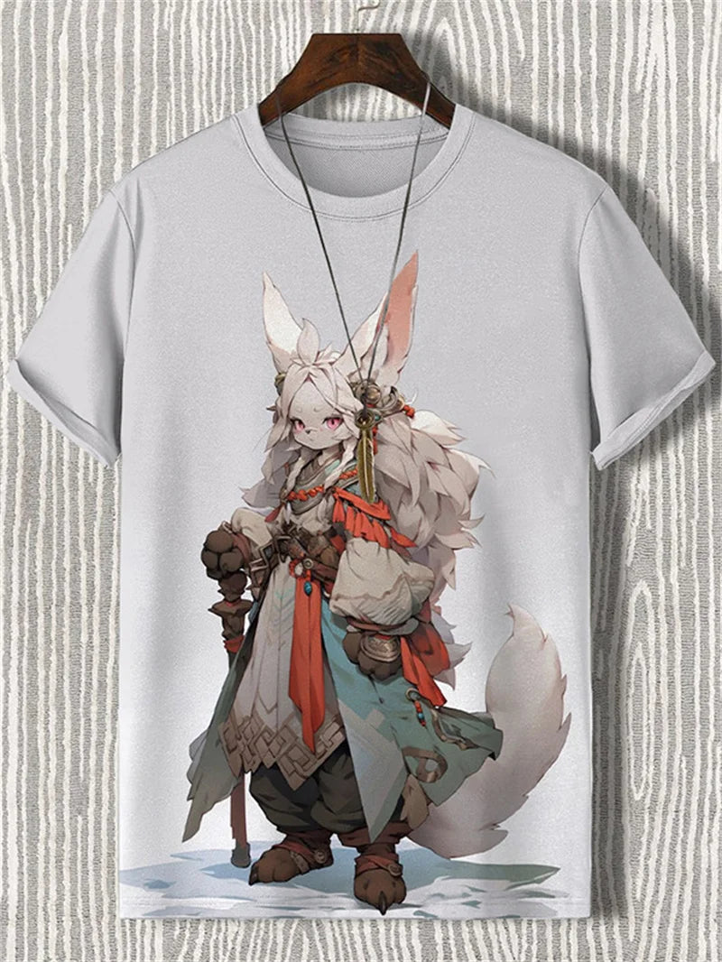 Japanese Style Samurai Cat Graphic T Shirt For Men Causal 3D Printed O Neck Short Sleeve Tees Outdoor Oversize Men Clothing Tops