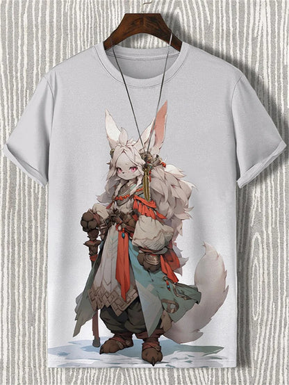 Japanese Style Samurai Cat Graphic T Shirt For Men Causal 3D Printed O Neck Short Sleeve Tees Outdoor Oversize Men Clothing Tops