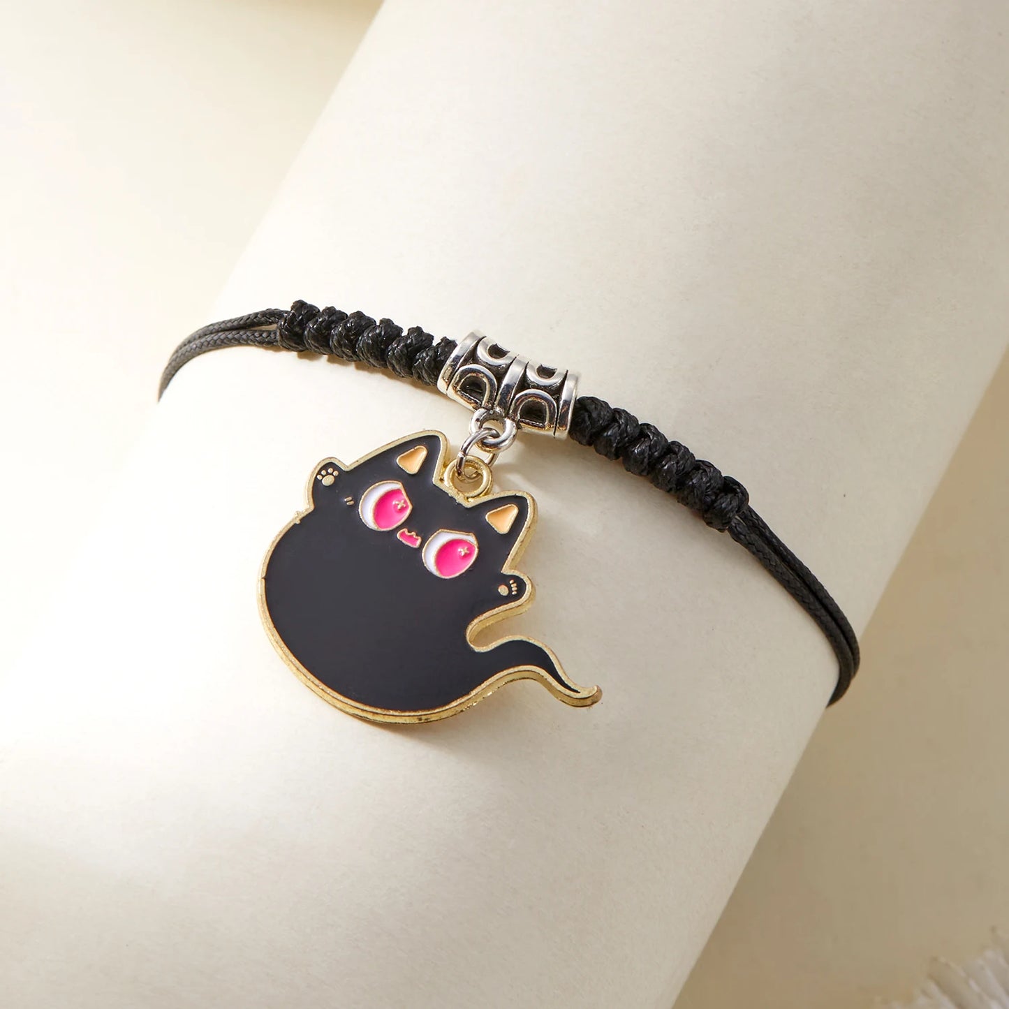 Cute Halloween Theme Braided Bracelet for Women Men Exquisite Black Cat Handmade Adjustable Bracelet Trendy Jewelry Gifts