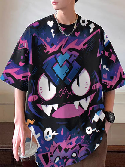 Cartoon printed short-sleeved T-shirt men's loose plus size shirt cartoon around half sleeve thin trend student T-shirt