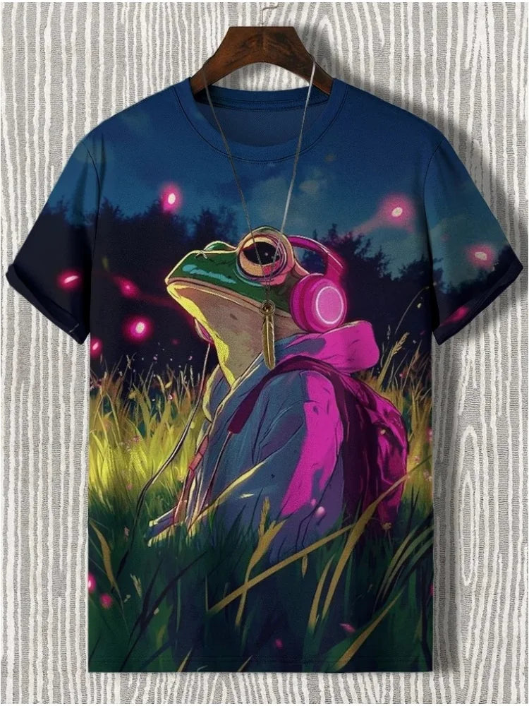 Men's Funny Animal Printed T-Shirt Summer Short Sleeved Tees Tops Fashion Cat 3D Print Crew Neck Casual Oversized Men's Clothing