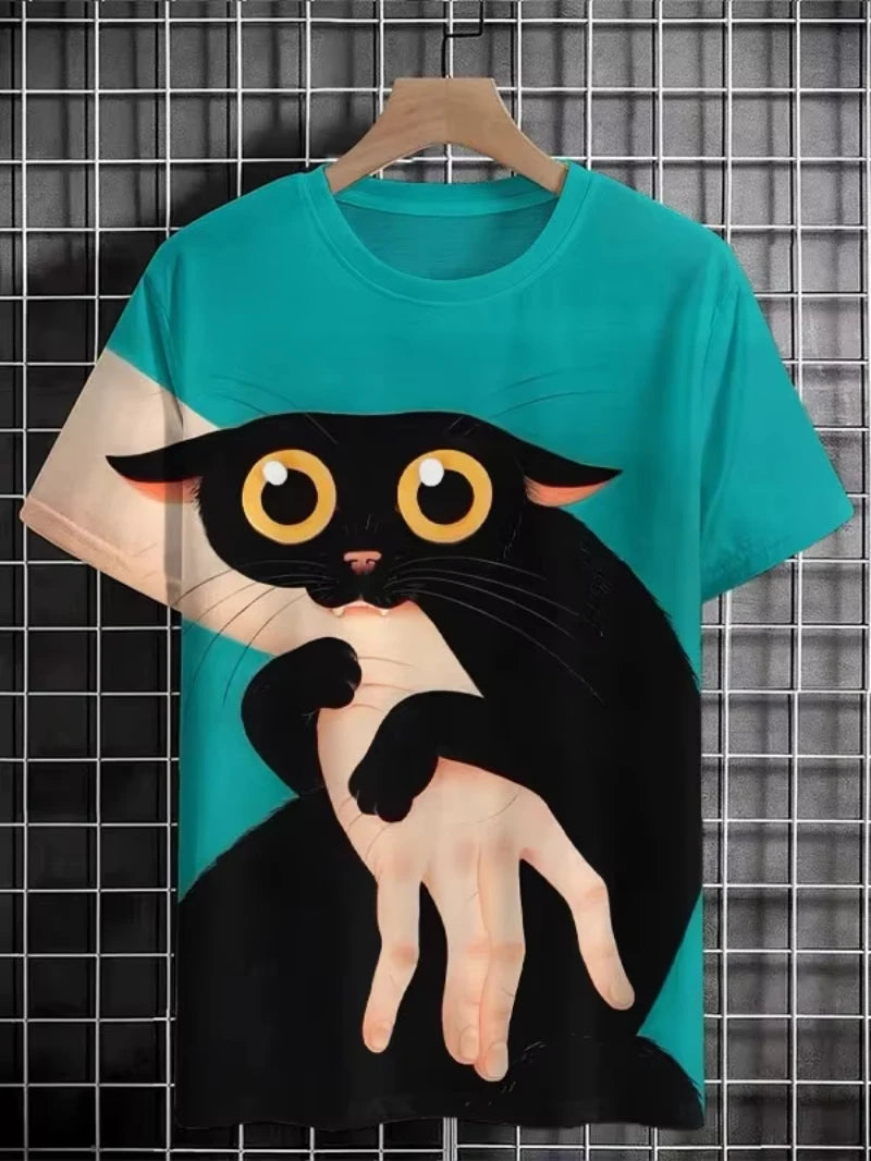 3D Print Funny Cat Graphic T Shirt Men Fashion Short Sleeve Tops O-Neck Tees Shirts Street Hip Hop Summer Casual Men's Clothing