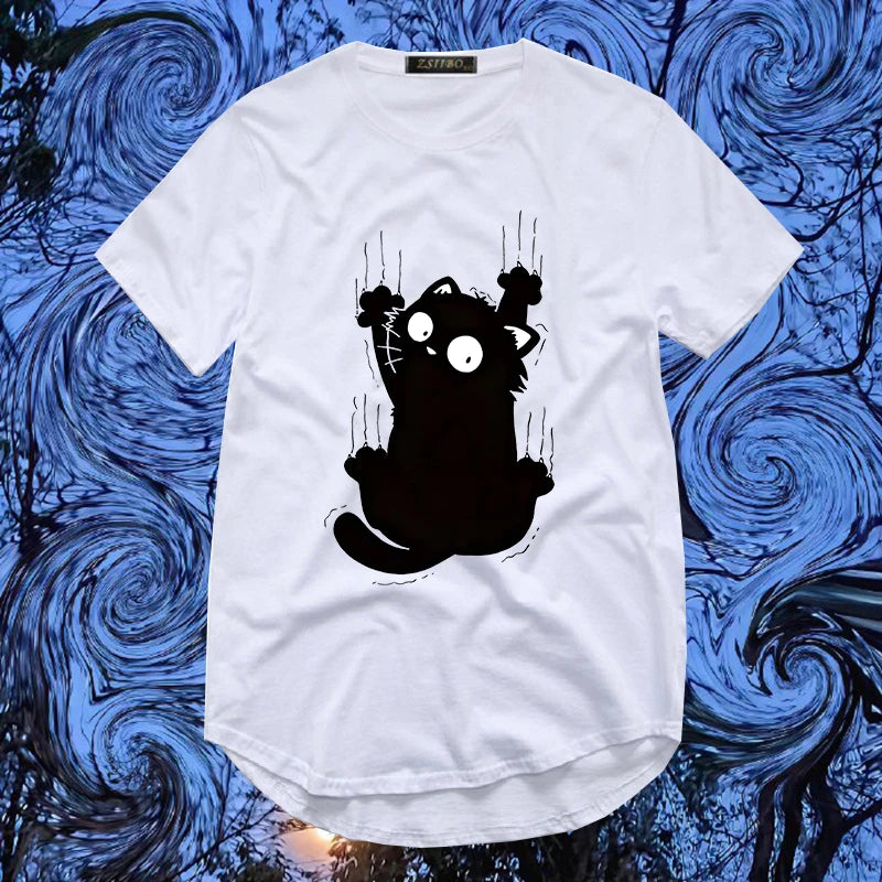 Fashion Breathable Loose Casual Round-Neck WomenT-shirt Creative Cat Pattern Printing Top Harajuku Aesthetics Vintage Gothic Tee