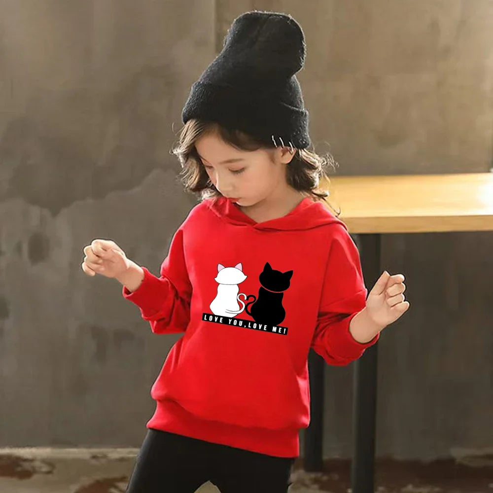 Love you love me cat Children Toddler 3-12 Year Coat Fashion Clothing Boys Girls Hoodie  Tops Spring Autumn Leisure Sweatshirr