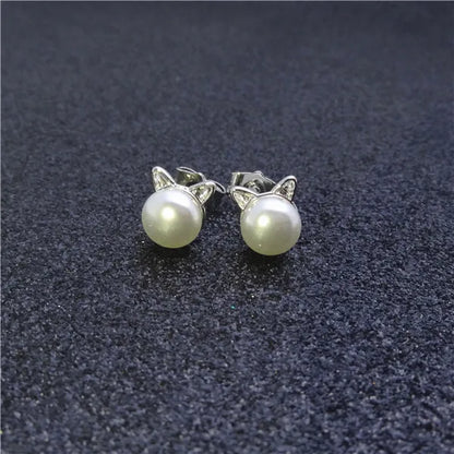 Unique Playful Cat Head Imitation Pearl Earrings - Stylish Gift for Girls & Teenagers Perfect for Parties Christmas or Birthdays