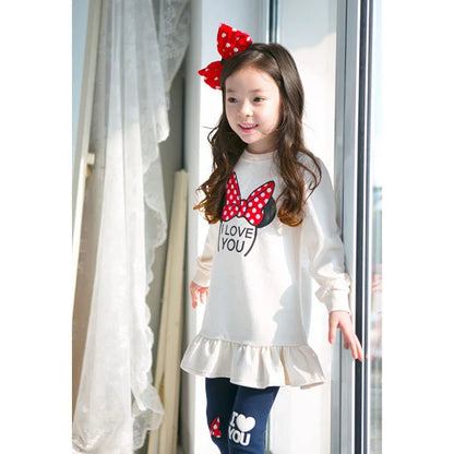 Kids Clothing Set Spring Autumn Cartoon Bow Knot Long Sleeve Cotton Shirt+Leggings 2Pcs Suit For 3-8 Years Girls Casual Outfit