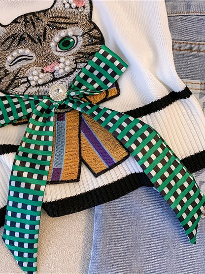 2026 Femali Cat Embroidered Knitted Cami Top Women Y2K Sleeveless Crop Top For Spring & Summer Women's Clothing