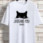 JUDGING YOU SILENTLY' Cat Print Loose T-shirt, Women Short Sleeve Crew Neck Tops, Casual Clothing for Spring Summer