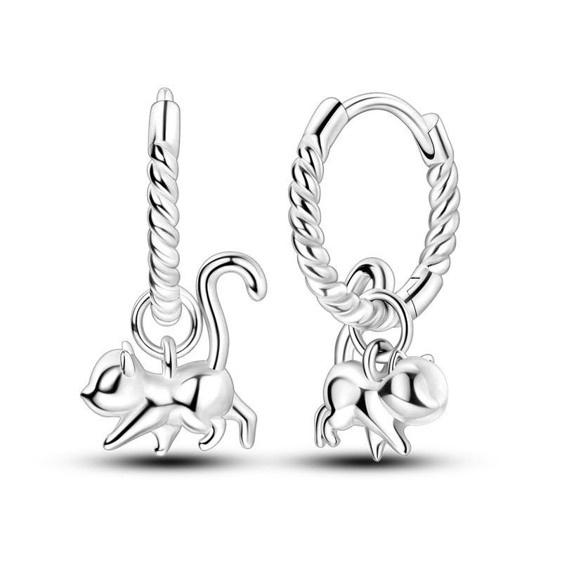 925 Sterling Silver Elegant Cute Cat Animal Ear Jewelry Party Wedding Jewelry Zircon Stone Earring Hoop Earrings for Women