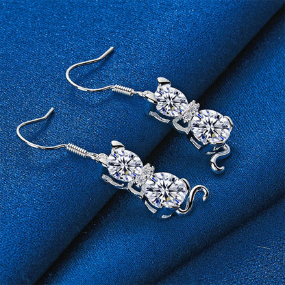 1 pair of 925 sterling silver exquisite cat zircon pendant earrings, women's fashion accessories gift, engagement jewelry