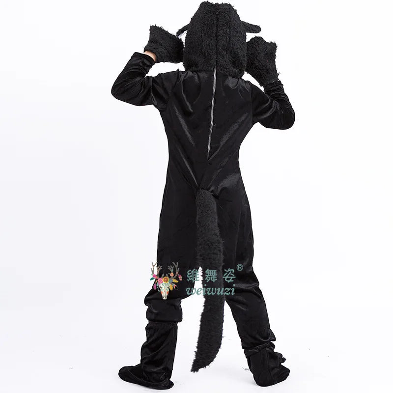 Children's Day Black Cat Cosplay Kids Costume Cute Kitten Animal Onesie Gloves Hat Suit Suitable for Stage Show Halloween Party