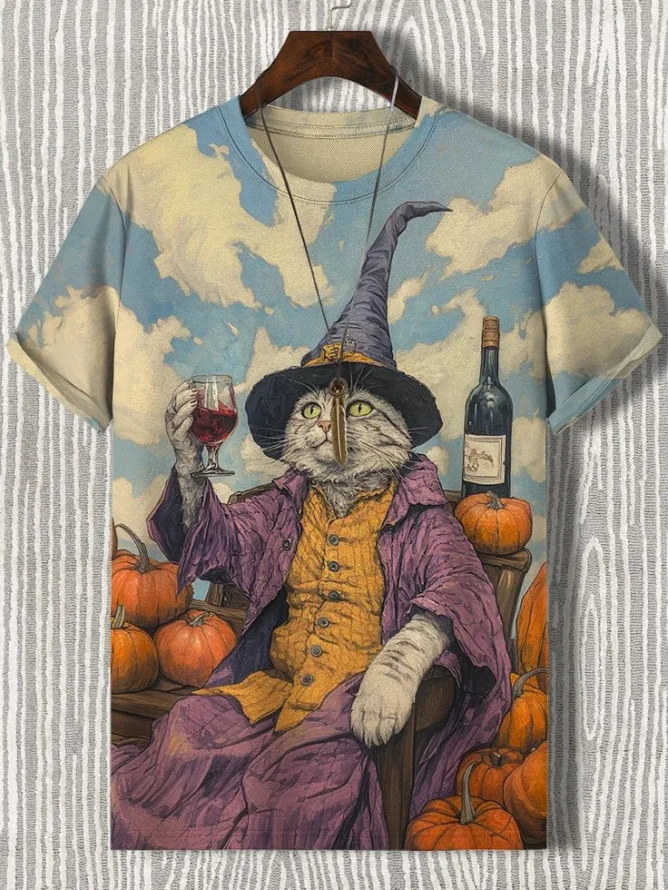 Funny Men's Animal Cat Printed T Shirt Short Sleeved Tees Tops 3D Print O-Neck Shirts Party Summer Casual Men's Clothing Apparel