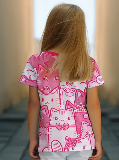 Kids Clothes Children's T-Shirt Girl Short Sleeve Top Cartoon Cat Kawaii Girls Summer Clothes Child T-Shirt  Children's Clothing