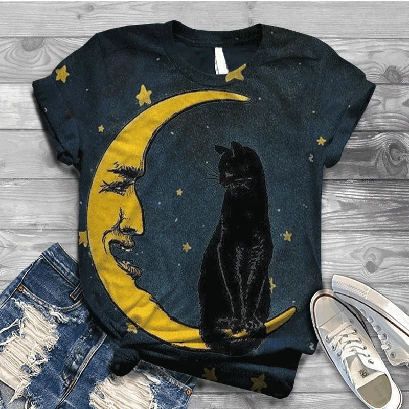 3D Printed Lovely Cat T Shirts For Women Casual Clothing Short Sleeve Tops Tshirts Streetwear Loose Oversized Breathable Tees
