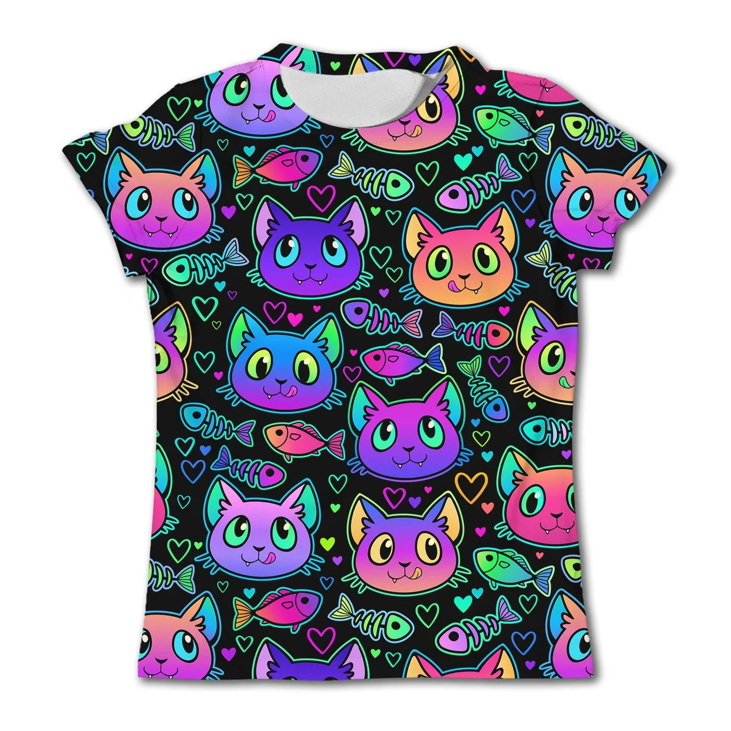 Kids' Fun Cat Graffiti Graphic T-shirt Summer Casual Short Sleeve Girl Loose T shirts 3-12Y Boys 3D Printed Clothing Cartoon Top