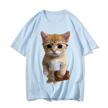 Cat Meme Graphic T Shirt for Men Clothing Funny Munchkin Kitty T-shirt Unisex Casual Children Tops Tee Shirts Cute Short Sleeve