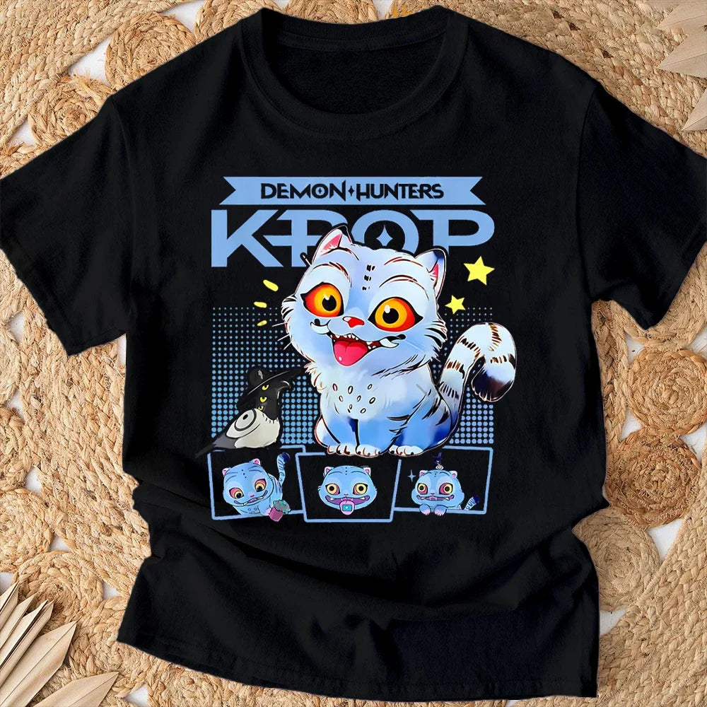 Kpop Demon Hunter T-shirts Summer New HD Tiger Print Breathable T Shirt Women Round Neck Casual Soft Tops Graphic T Shirts