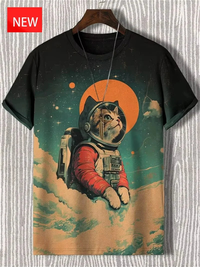 Men's Funny Animal Cat Print T-Shirt 3D Print Short Sleeve T-Shirt Top New In Oversized O-Neck T-Shirt For Men Streetwear