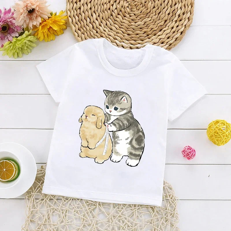 Cats Kids T Shirt Personalized Cartoon Cat Print Fashion Children's T-shirt Short Sleeve Children's Summer Boys Clothes Tops Tee