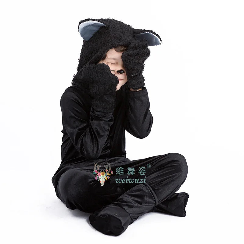 Children's Day Black Cat Cosplay Kids Costume Cute Kitten Animal Onesie Gloves Hat Suit Suitable for Stage Show Halloween Party