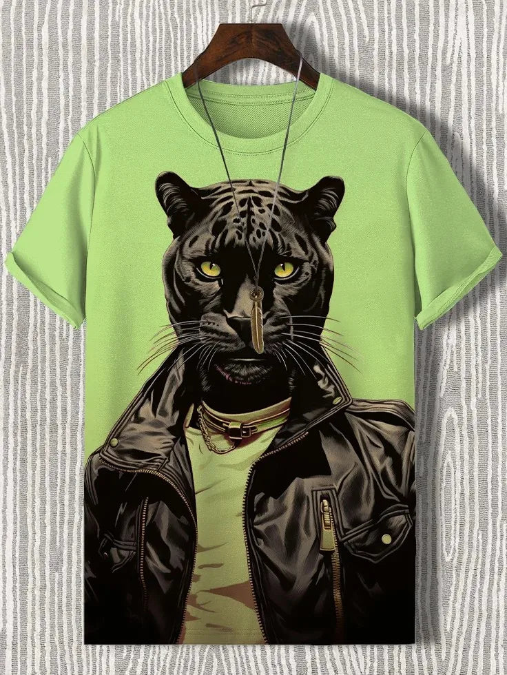 Funny Men's Animal Cat Printed T Shirt Short Sleeved Tees Tops 3D Print O-Neck Shirts Party Summer Casual Men's Clothing Apparel