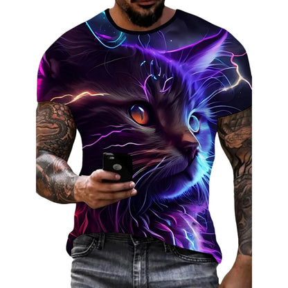 Men's T-Shirt Funny Cat Pattern Cool Printed Men's Short Sleeve Fashion O-Neck T-Shirt Outdoor Casual Lightweight Men's Clothing
