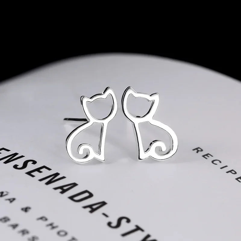 925 sterling silver Cat Stud Earrings for Women Elegant Wedding Jewelry pendientes mujer Brincos