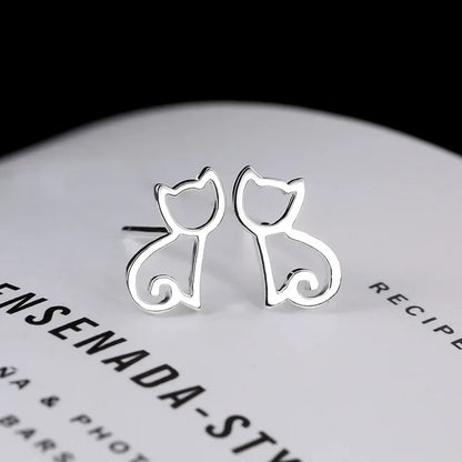 925 sterling silver Cat Stud Earrings for Women Elegant Wedding Jewelry pendientes mujer Brincos