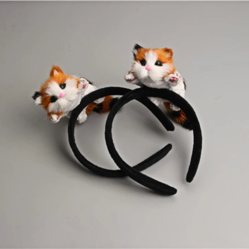 Cute cat headband ladies hair accessories party hair band wool felt plush toys cute hair accessories animal simulation crafts