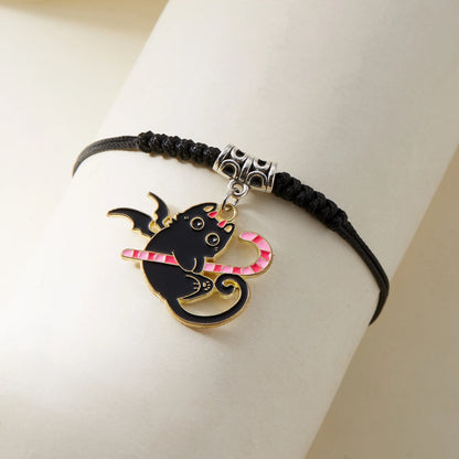 Cute Halloween Theme Braided Bracelet for Women Men Exquisite Black Cat Handmade Adjustable Bracelet Trendy Jewelry Gifts