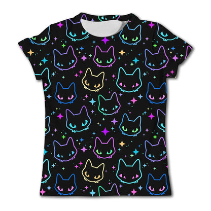 Kids' Fun Cat Graffiti Graphic T-shirt Summer Casual Short Sleeve Girl Loose T shirts 3-12Y Boys 3D Printed Clothing Cartoon Top