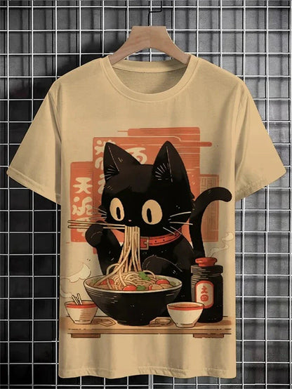Funny Cat Graphic T Shirts For Men Fashion Summer Short Sleeve Crew Neck 3D Printed Kids T-shirts Casual Oversized Harajuku Tees