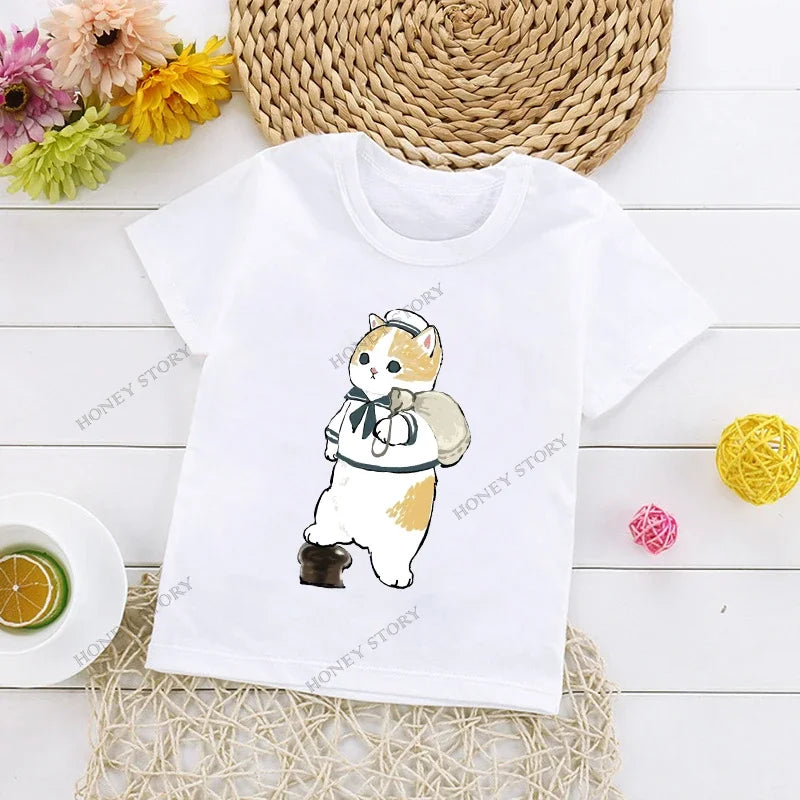 Cats Kids T Shirt Personalized Cartoon Cat Print Fashion Children's T-shirt Short Sleeve Children's Summer Boys Clothes Tops Tee