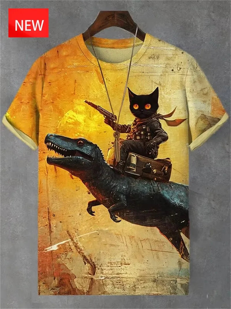 Men's Funny Animal Cat Print T-Shirt 3D Print Short Sleeve T-Shirt Top New In Oversized O-Neck T-Shirt For Men Streetwear