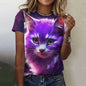 Cute Cat Women's T-Shirt Summer Round Neck Short Sleeved Clothing Christmas Gift Pullover Tops Fashions Animal Casual T-Shirts