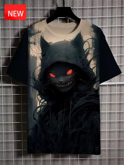 Men's Funny Animal Cat Print T-Shirt 3D Print Short Sleeve T-Shirt Top New In Oversized O-Neck T-Shirt For Men Streetwear