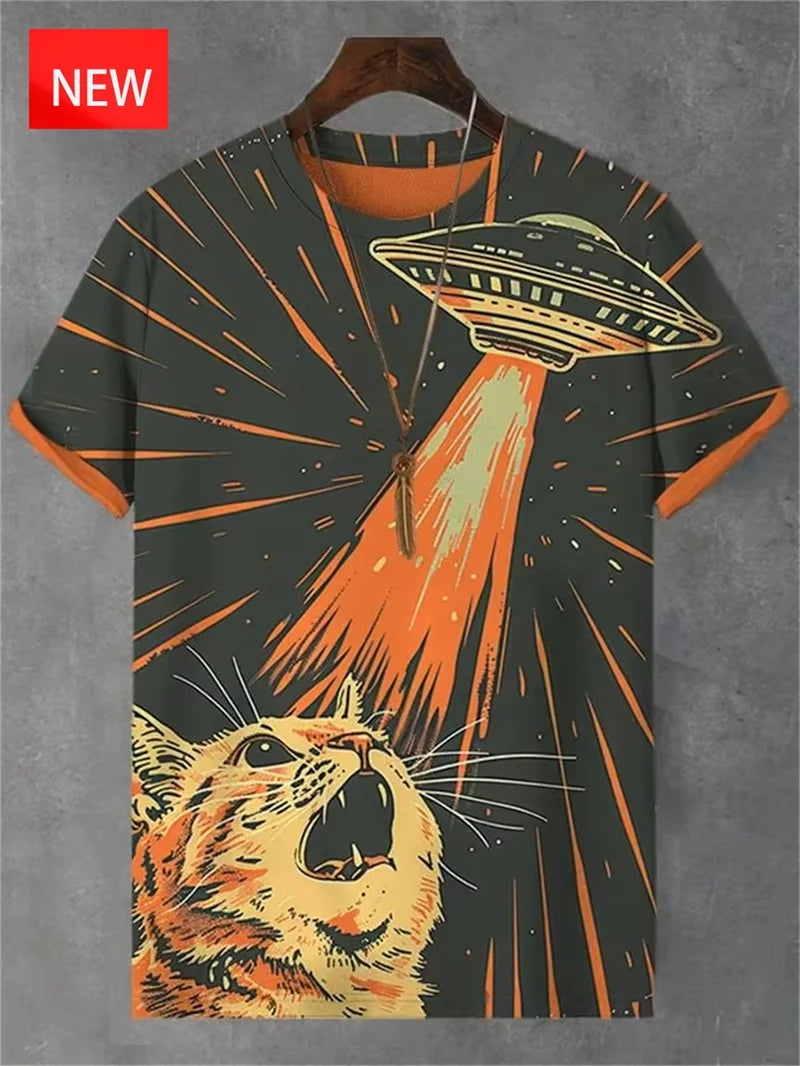 Men's Funny Animal Cat Print T-Shirt 3D Print Short Sleeve T-Shirt Top New In Oversized O-Neck T-Shirt For Men Streetwear