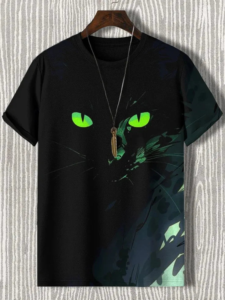 Funny Men's Animal Cat Printed T Shirt Short Sleeved Tees Tops 3D Print O-Neck Shirts Party Summer Casual Men's Clothing Apparel