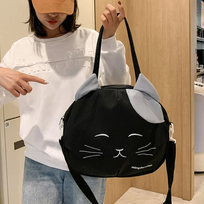 Cute Cat Tote Bag Large Capacity Round Cartoon Handbags Shoulder Bag Bags for Women Youth Fashion Sling Messenger Bag Purses Sac