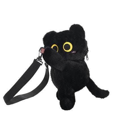 Kawaii Black Cat Plush Fashion Bag Cute Doll Fur Shoulder Bag Women Crossbody Bag Phone Coin Purse Case Gift for Girlfriend