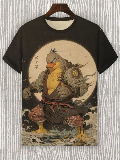 Japanese Style Samurai Cat Graphic T Shirt For Men Causal 3D Printed O Neck Short Sleeve Tees Outdoor Oversize Men Clothing Tops