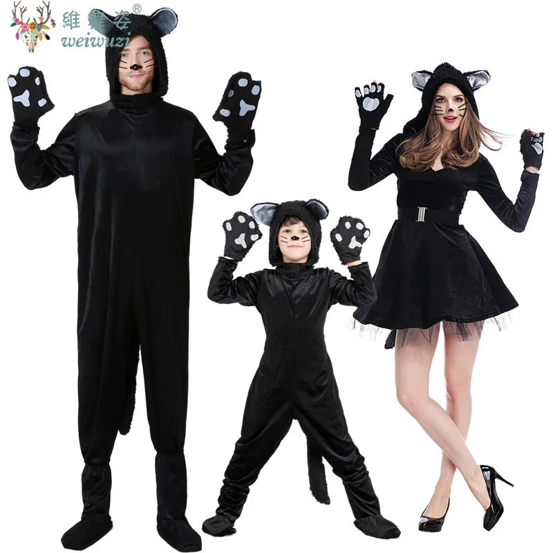 Children's Day Black Cat Cosplay Kids Costume Cute Kitten Animal Onesie Gloves Hat Suit Suitable for Stage Show Halloween Party