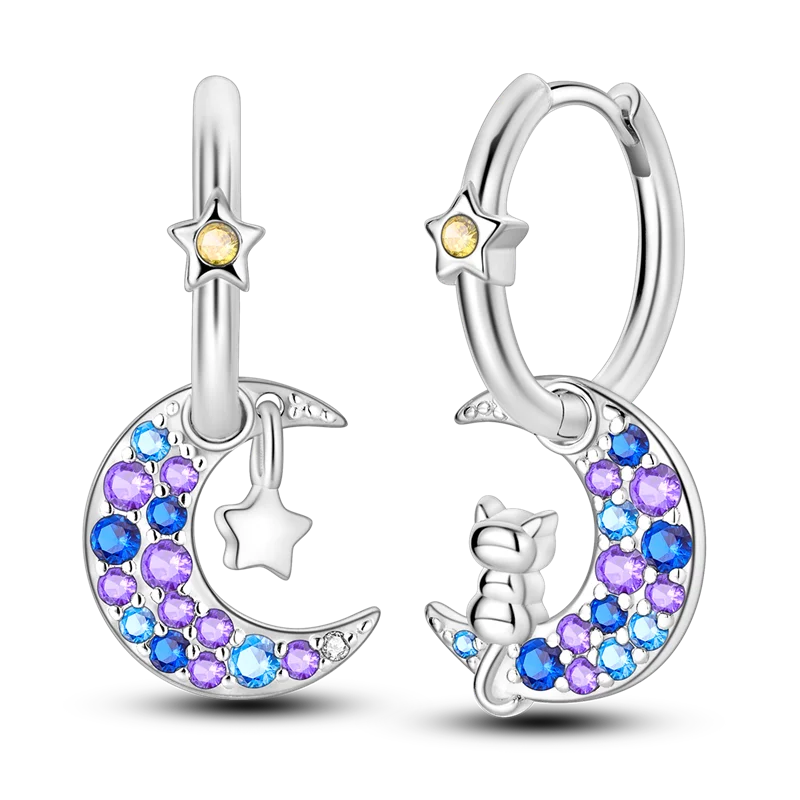 925 Sterling Silver Elegant Cute Cat Animal Ear Jewelry Party Wedding Jewelry Zircon Stone Earring Hoop Earrings for Women