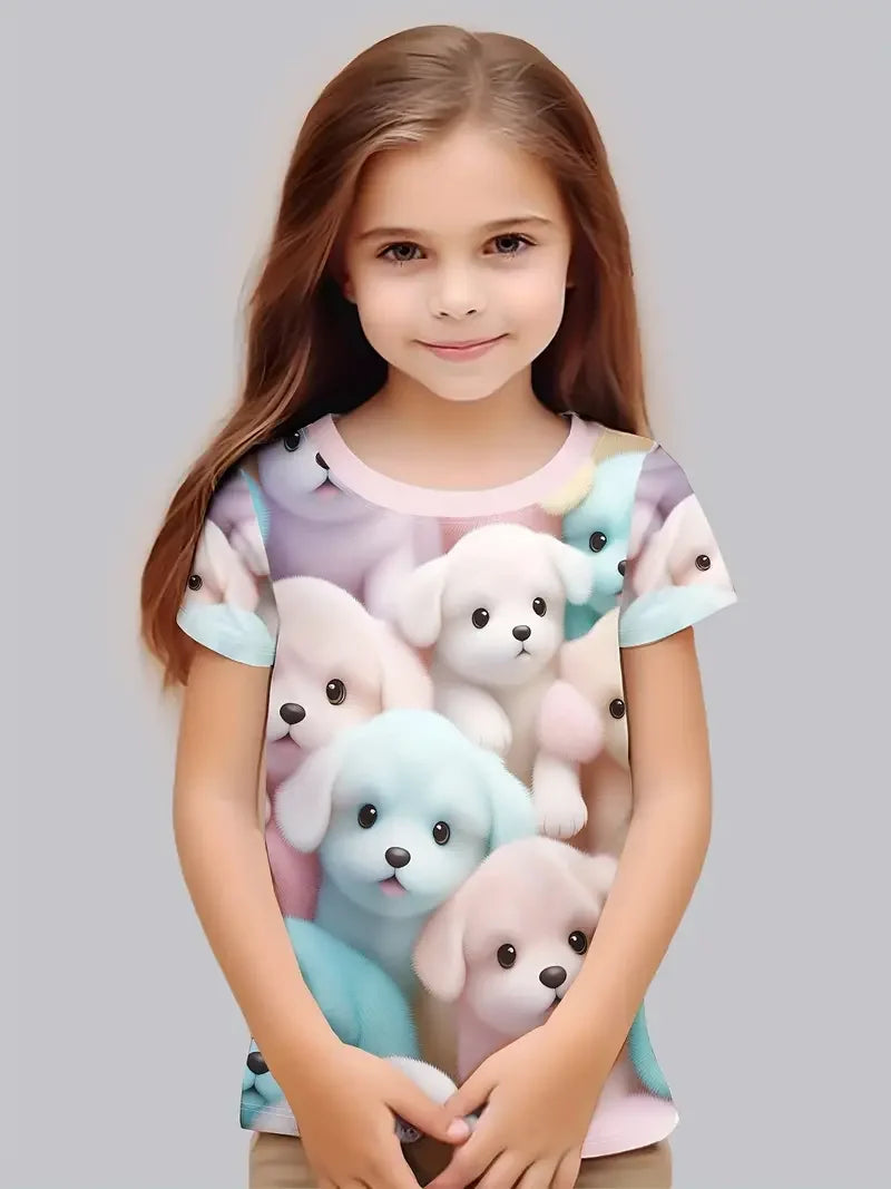 Kids Clothes Children's T-Shirt Girl Short Sleeve Top Cartoon Cat Kawaii Girls Summer Clothes Child T-Shirt  Children's Clothing