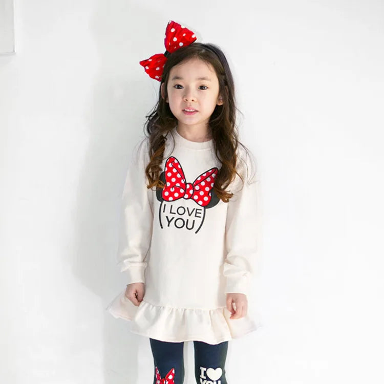 Kids Clothing Set Spring Autumn Cartoon Bow Knot Long Sleeve Cotton Shirt+Leggings 2Pcs Suit For 3-8 Years Girls Casual Outfit