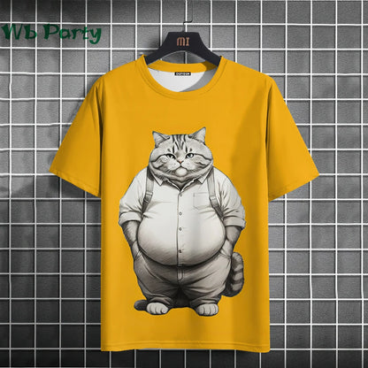 Cat Print T-shirts for Men Casual Short Sleeved Tee Oversized Mens Clothing Men's Funny T-shirt Animal Print Graphic T shirts